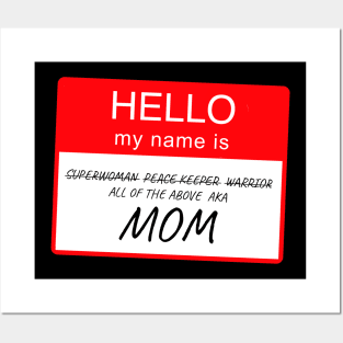 Hello My Name is Mom Name Tag Custom Personalised Design Posters and Art